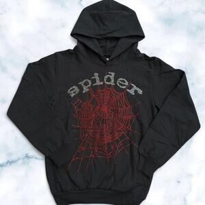 Black red rhinestone sp5der hoodie
